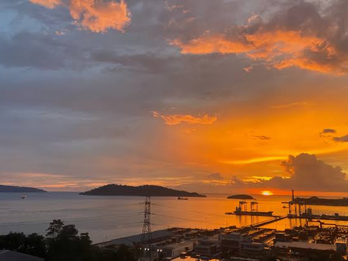Kota Kinabalu waterfront at sunset, looking west over the South China Sea